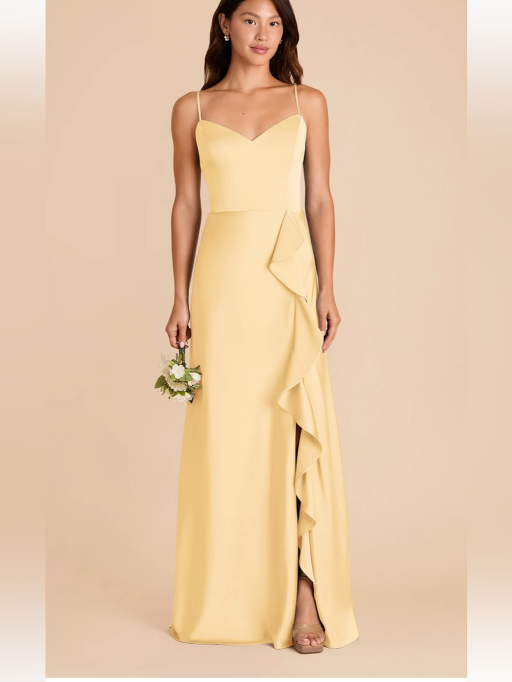 Birdy Grey Champagne Satin Spaghetti-Strap Bridesmaid Dress (Butter Yellow)